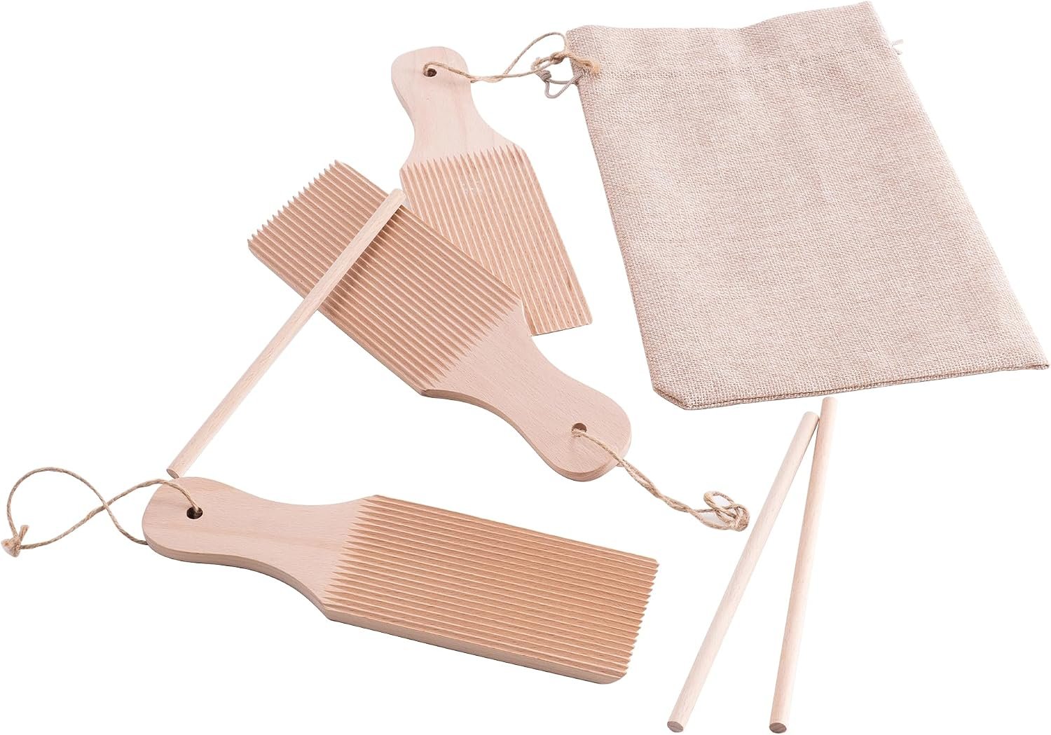 Gnocchi Board Wood Set – Pasta Board & Butter Paddles with 3 Rollers & Storage Bag – Natural Beechwood Cavatelli Pasta Maker for Homemade Gnocchi – Gift for Kitchen Lovers