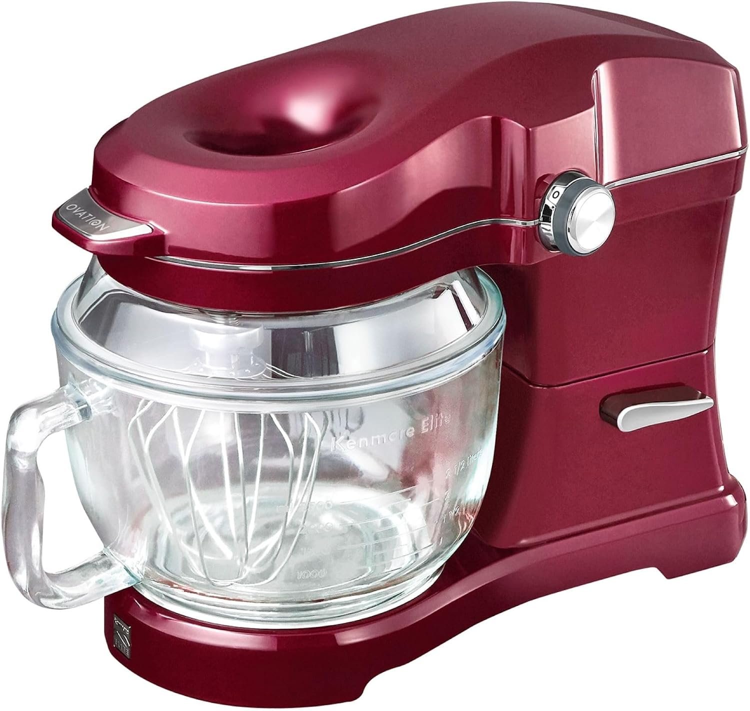 Kenmore 500W Oviation Stand Mixer – 10 Speed Mixing, Tilt-Head, 5QT Handheld Glass Bowl With Pouring Top Splash Guard, Flat Beater, Whisk, Dough Hook Attachments Countertop Kitchen Appliance, Red