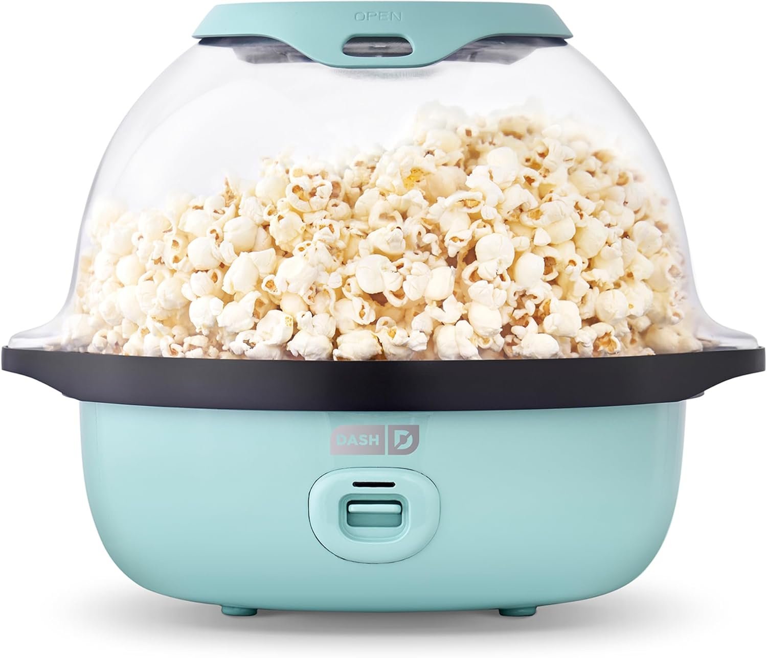 Dash SmartStore Deluxe Stirring Popcorn Maker – Hot Oil Electric Popcorn Popper with Butter-Warming Tray, Clear Serving Bowl, Storage Lid & Measuring Cup – 24 Cups, Aqua