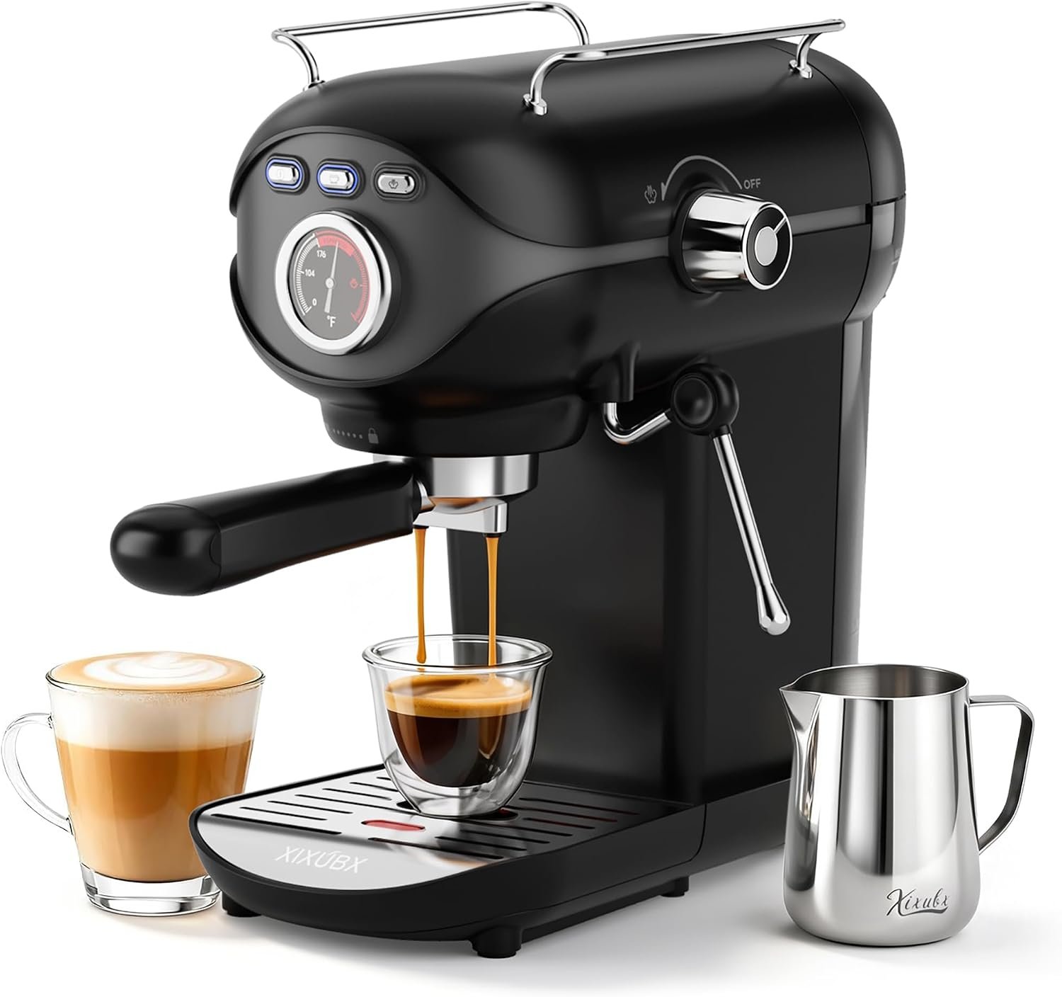 XIXUBX Espresso Machine, 20Bar Compact Espresso Maker with Milk Frother, PID Temperature Control, Low Vibration Coffee Maker for Small Kitchen, Home, Brews Latte, Cappuccino