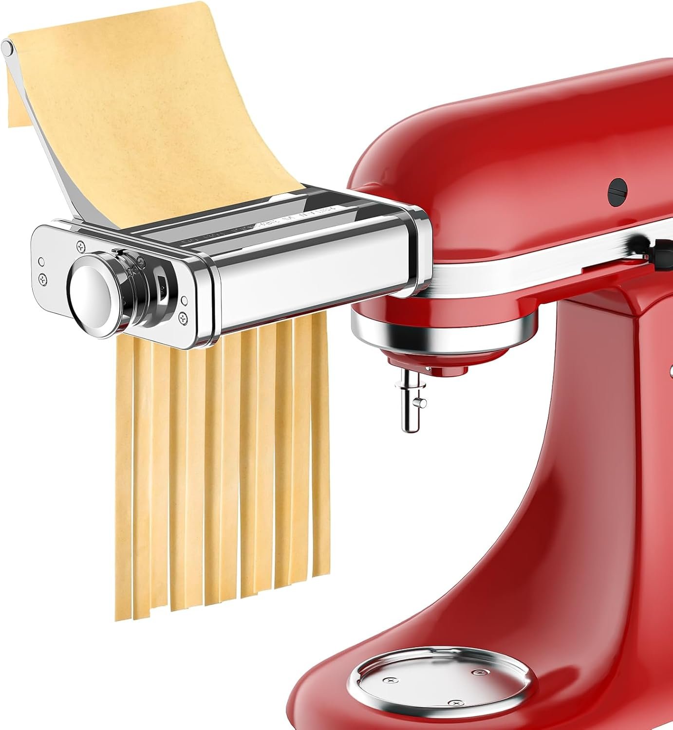 3 in 1 Pasta Attachment for KitchenAid Stand Mixer – Professional Stainless Steel Pasta Maker includes Roller, Spaghetti & Fettuccine Cutters, With Removable Baffle and Cleaning Brush by Hozodo