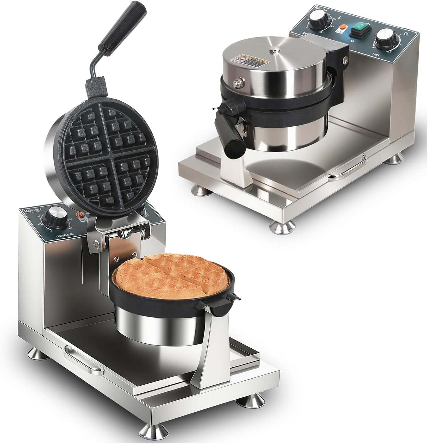 Hehinton® 110V 1300W Commercial Belgian Waffle Maker, 180 Degree Rotatable Waffle Baker Machine with 122-572℉ Temp Control, 0-5min Timer, φ7″X1.2″ Thick Non-Stick Dough/Batter Round Waffle Maker