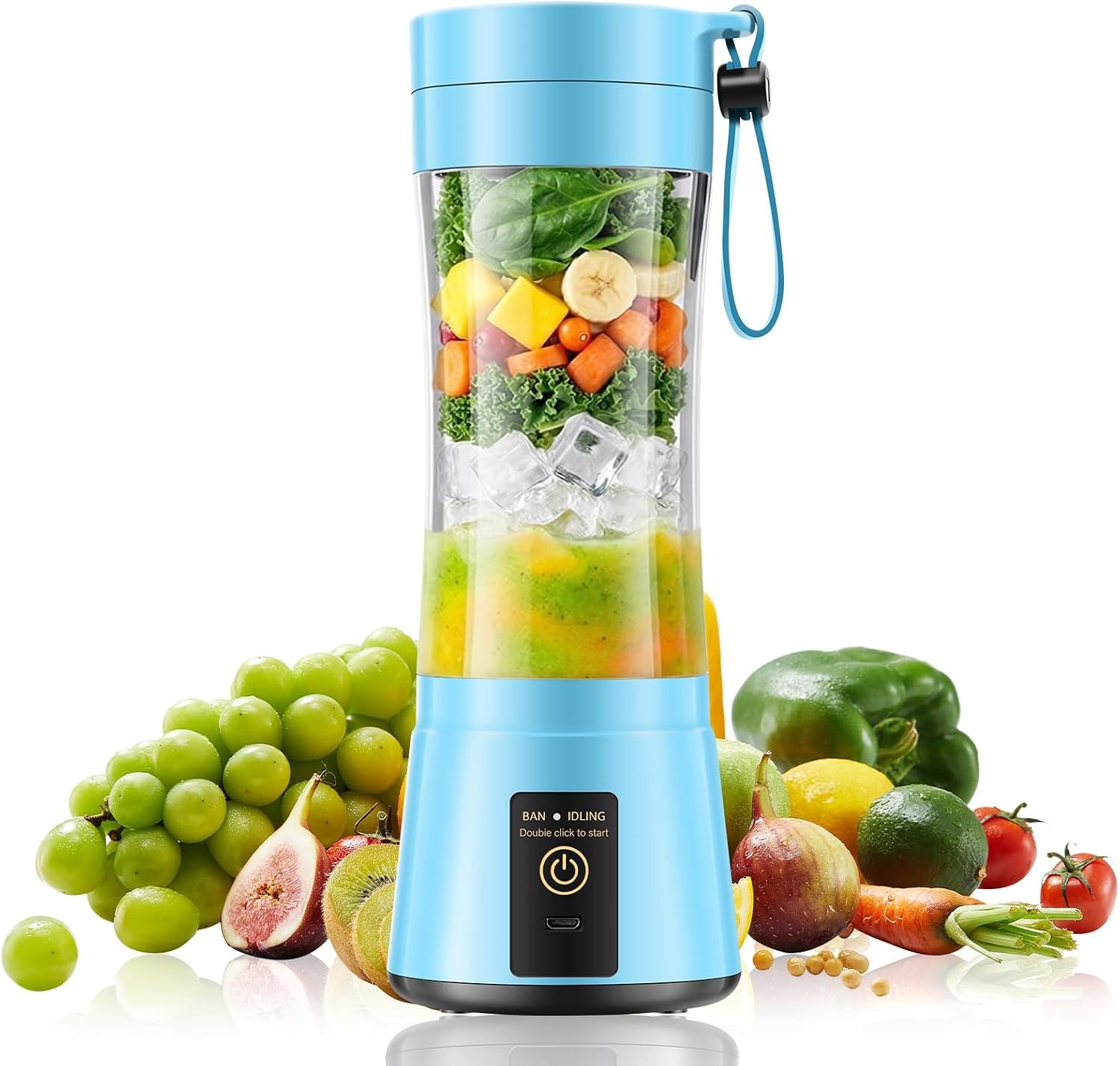 Cordless Portable Personal Size Blender – USB Rechargeable Blender for Smoothies and Shakes, 6 Blades with 380Ml BPA Free Juice Cup, Freshly Squeezed for Picnic/Sports
