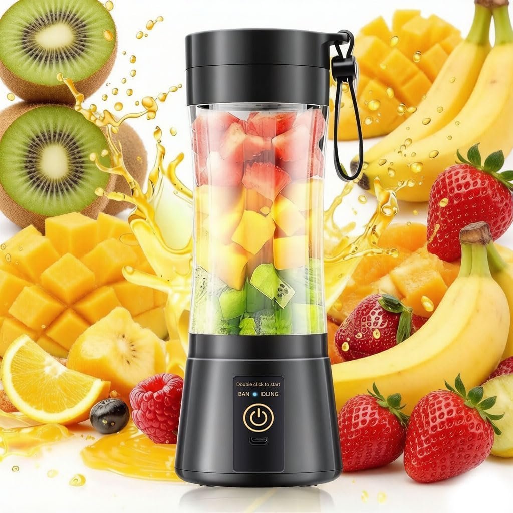 Portable Blender, Cordless Personal Smoothie Blender with USB Rechargeable & 6 Blades, Compact Mini Juicer Powerful Blending for Shakes/Fruits/Veggies/Travel/Home/Office/Gym/Camping