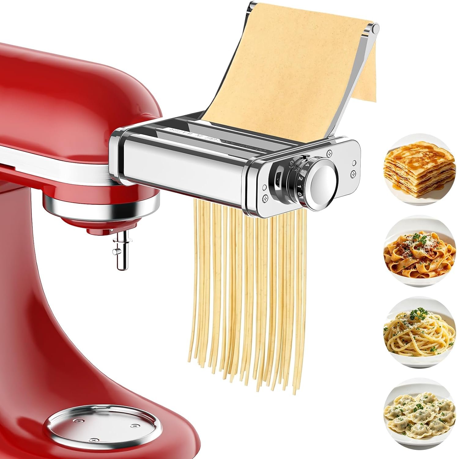 Pasta Attachment for KitchenAid Stand Mixer, 3-in-1 Stainless Steel Pasta Maker with Pasta Roller, Spaghetti & Fettuccine Cutter for Homemade Fresh Pasta By InnoMoon