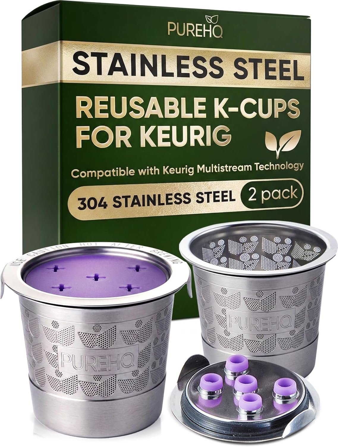 Stainless Steel Reusable K Cups for Keurig K Supreme, Supreme Plus, K Slim, K Duo Hot and Iced, K Brew Chill and K Crema Multistream Coffee Makers by PureHQ – Refillable Metal Coffee Filters (2 Pack)