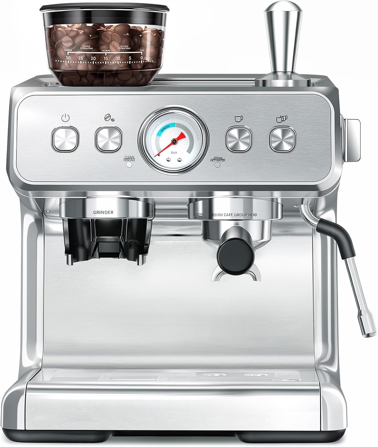 COWSAR Espresso Machine with Grinder, 20 Bar Automatic Espresso Maker, Milk Frother Steam Wand, PID Temperature Control, 58mm Brewing System, Perfect for Cappuccino & Latte