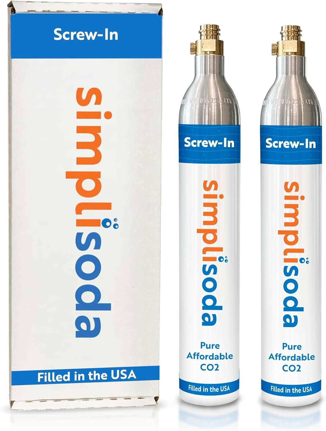 Simpli Soda 60L CO2 Canister Cylinders – Compatible w/Sodastream BLUE Screw-In Only, Ninja Thirsti, Philips, and More – Threaded Style Soda Streaming Machine CO2 Tanks Gas Refill, | 14.5 oz, Set of 2
