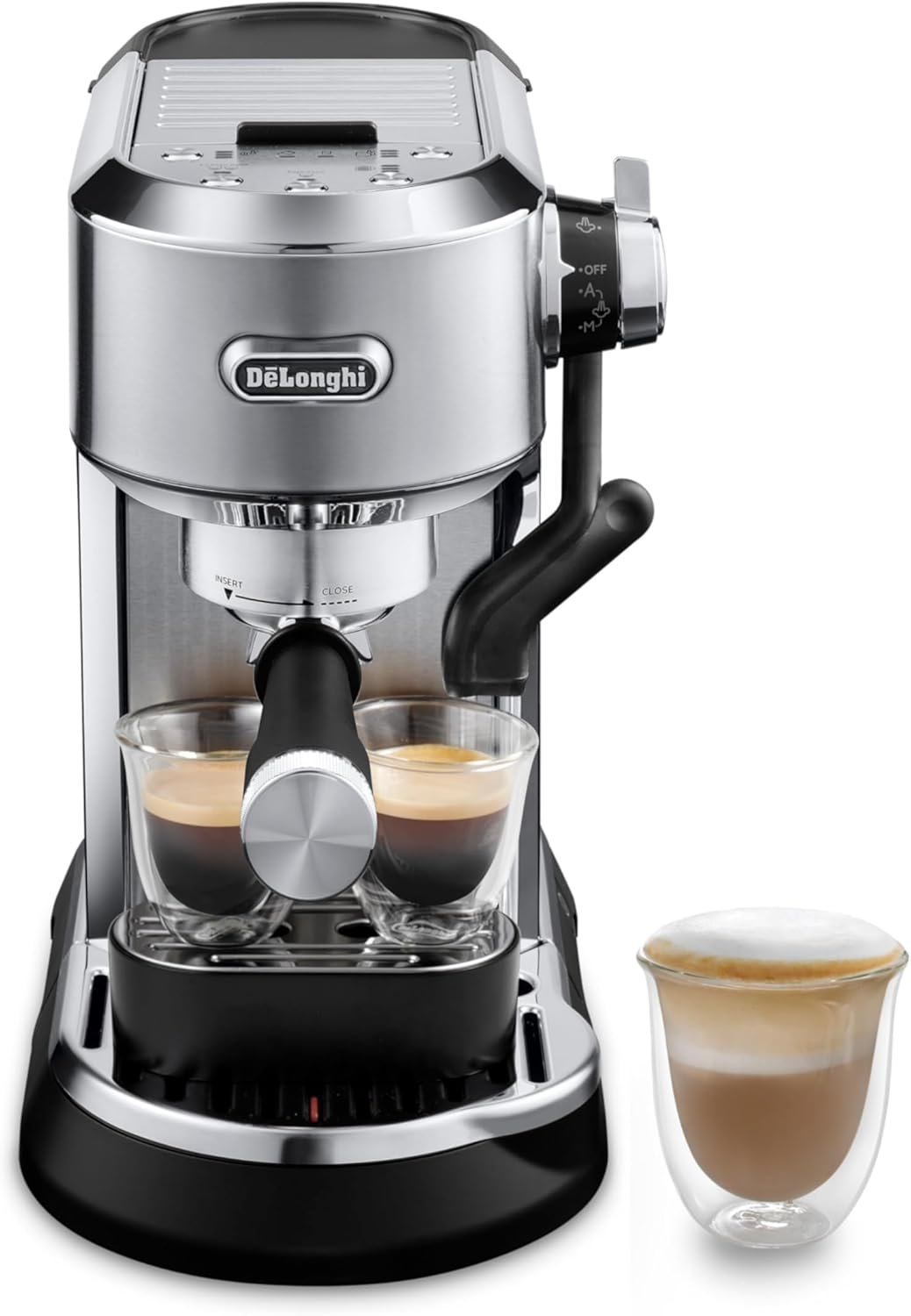 De’Longhi Dedica Maestro Plus Espresso Machine, Automatic Steam Wand, 3 Coffee Temp & Milk Foam Settings, 54oz Removable Tank, Easy-to-Clean Dishwasher-Safe Parts, Compact Stainless Steel Design