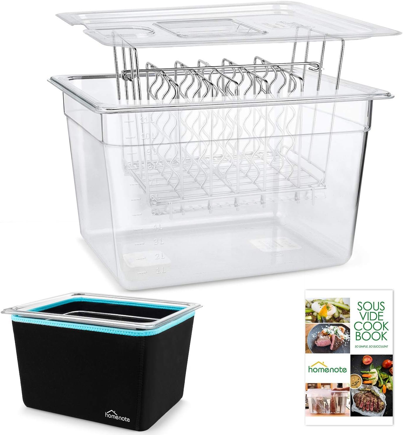 HOMENOTE Container 12 Quart with Lid & Rack and Sleeve – BPA Free Complete Sous Vide Accessories Kit with Cookbook For Anova and Most Sous Vide Cookers