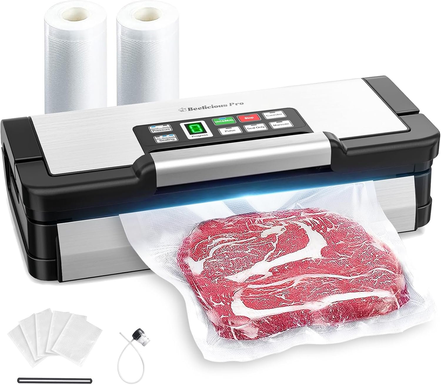 95kPa Vacuum Sealer Machine with AquaLock Technology, for Moist Seals, 2X Seal & 130W, Fully Automatic Food Sealer, Built-In Cutter, Bag Storage & Hose