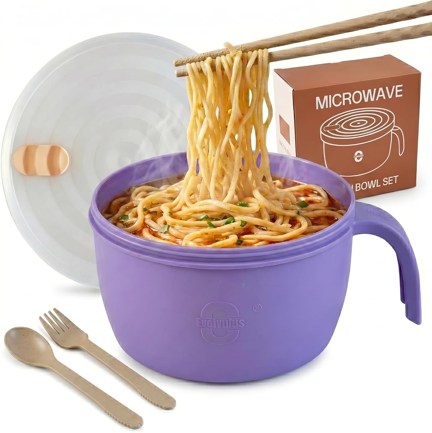 Large Ramen Bowl,Microwave Ramen Cooker,Microwave Pasta Cooker 48oz,College Dorm Room Essentials for Girls for Boys, Apartment Essentials, BPA-Free. (Purple)