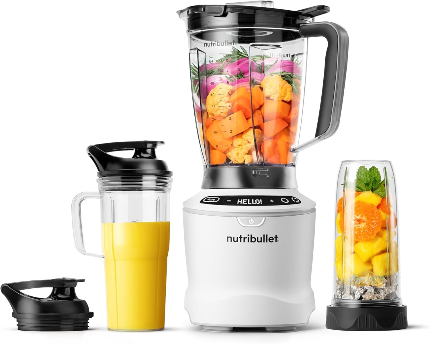 nutribullet SmartSense Blender Combo, 1400W, 64oz Pitcher, 32oz & 24oz Cups, 5-Speed, Smoothies, Ice and Frozen Fruit, Nut Milk, Soup, Matte White, NBF50700AW