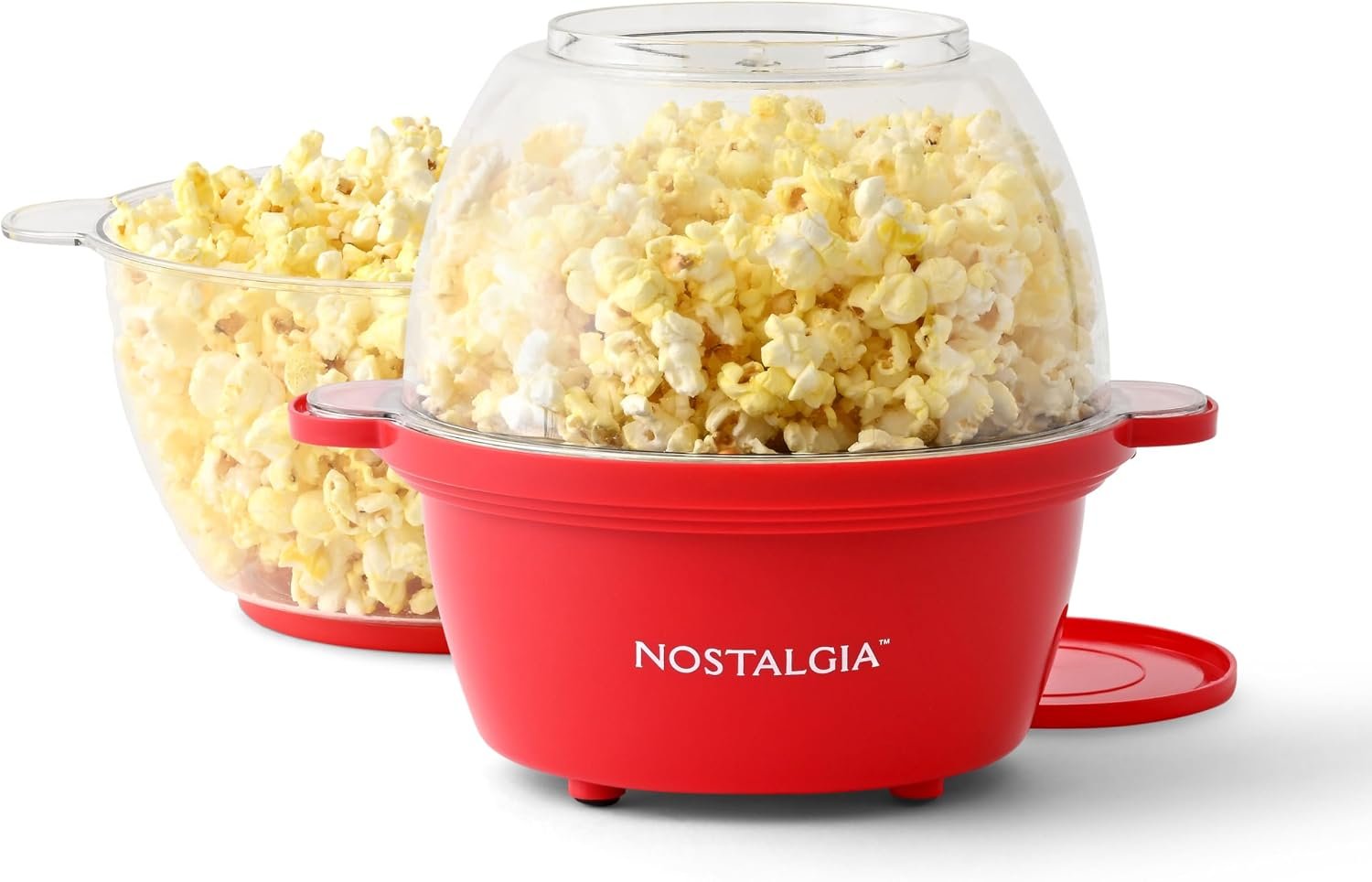 Nostalgia Electric Non-Stick Stirring Popcorn Machine with Hot Oil- Easy-To-Clean Popcorn Popper with Dual-Use Bowl & Cool-Touch Handles- Popcorn Maker for 8 Cups of Theater Style Popcorn- Red