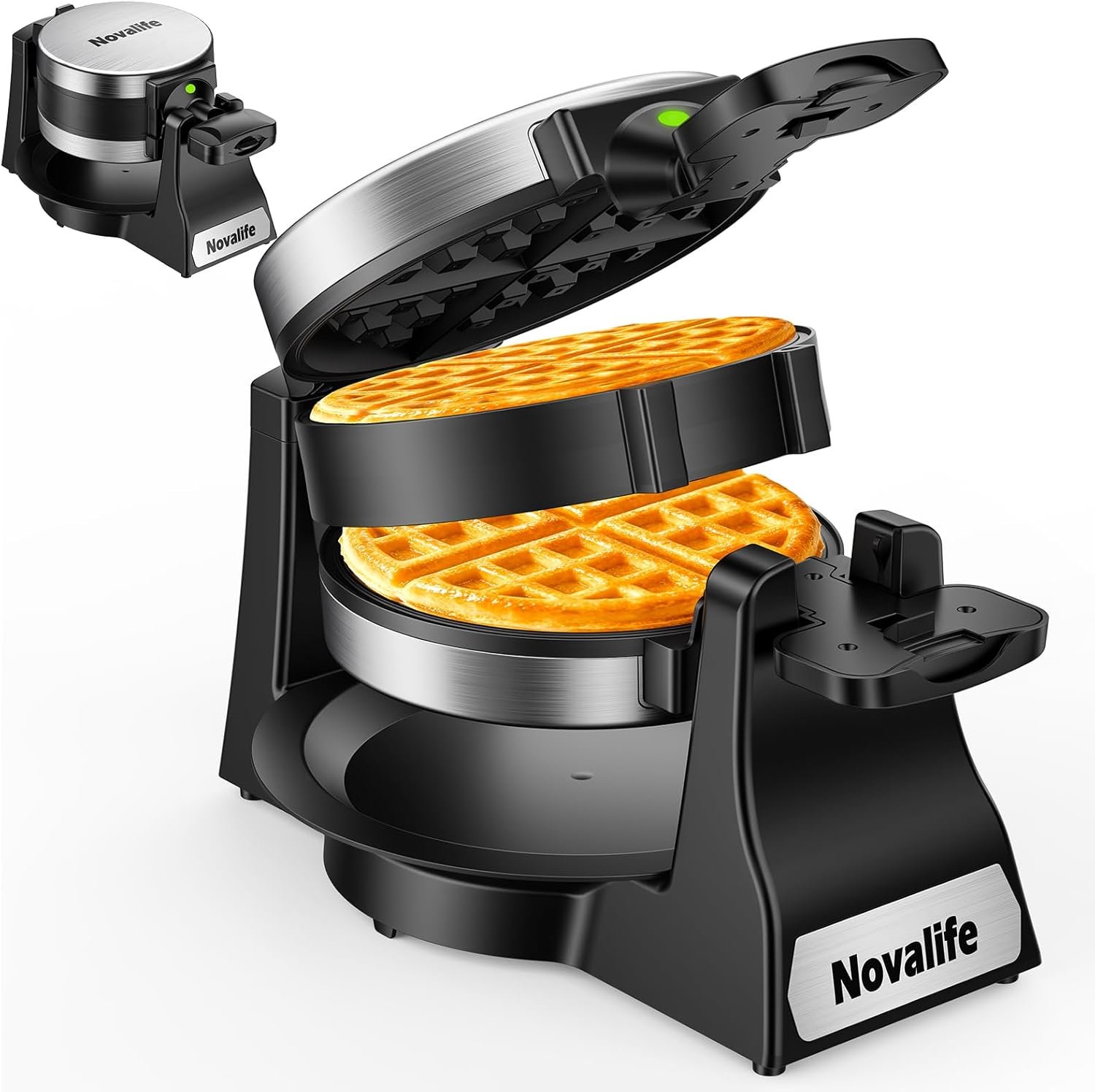 Waffle Maker, 1400W Belgian Waffle Maker, Double Waffle Iron 180° Flip, 8 Slices, Rotating & Nonstick Plates, Removable Drip Tray Easy to Clean, Locking Buckle & Cool Touch Handle