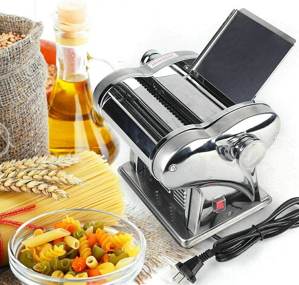 110V Electric Pasta Machine Automatic Noodles Dumpling Dough Skin Maker Two-knife Pressing Stainless Steel Producing High Yield Homemade Commercial Spaghetti Fettuccini Lasagna