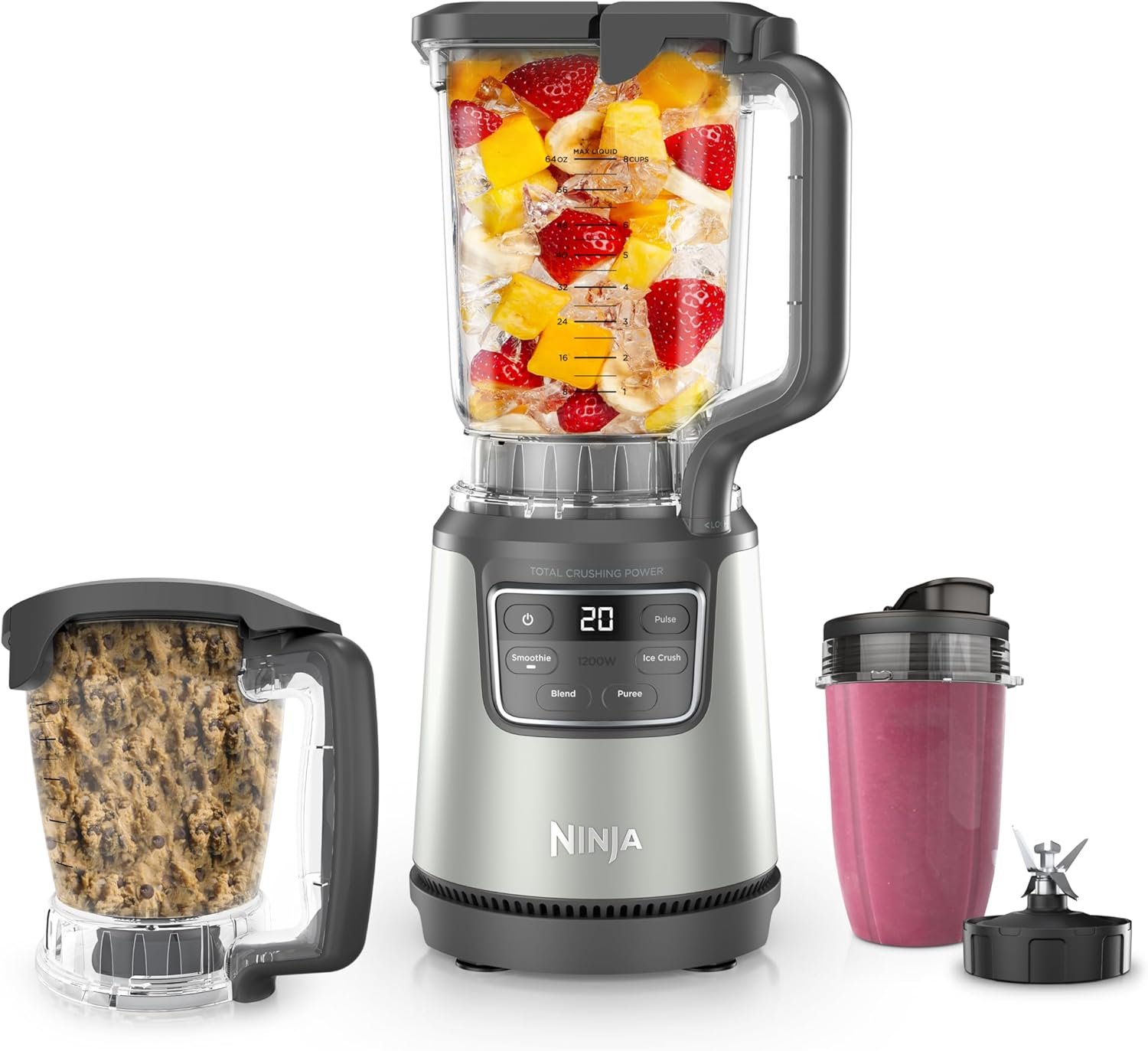 Ninja BlendPro Kitchen System | 72 oz* Full-Size Blender, 5-Cup Food Processor & 18 oz To-Go Cup | Total Crushing Tech, Presets for Smoothies, Ice Crush, Purees & Extracts | 1200 Watt | Beige | BO402