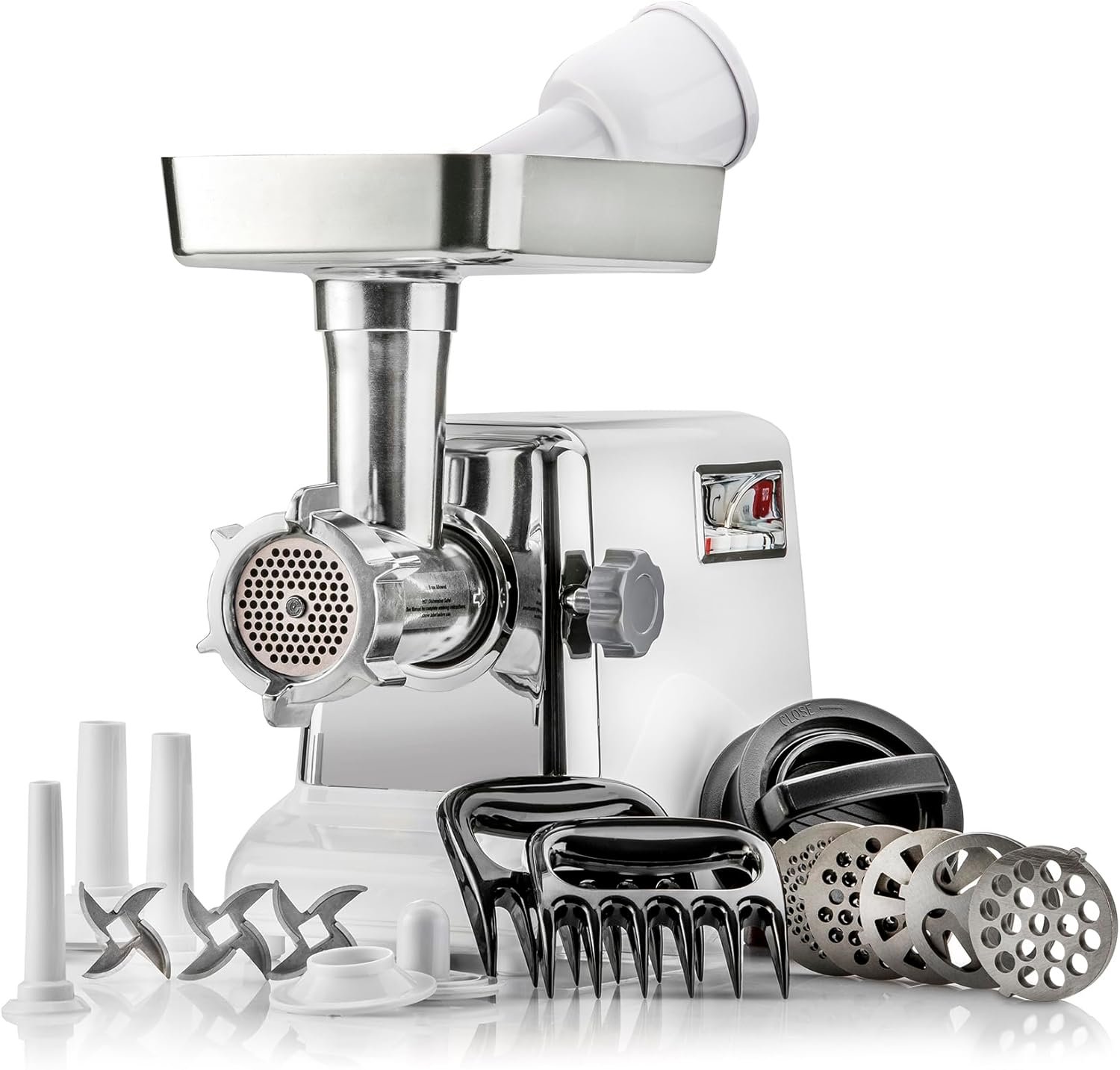 STX International Turboforce 3000 Series 5-in-1 Electric Meat Grinder | 3000W Max | 3-Speed | Size #12 | 5 Grinding Plates | 3 Stainless Steel Blades | Sausage Stuffer | Kubbe Maker & More Included