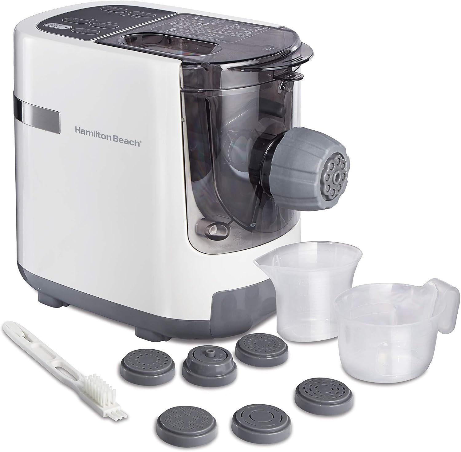 Hamilton Beach Electric Pasta Maker & Noodle Machine with 7 Molds for Spaghetti & Fettucine and More, Makes 2-3 Servings in 15 Minutes, White (86650)