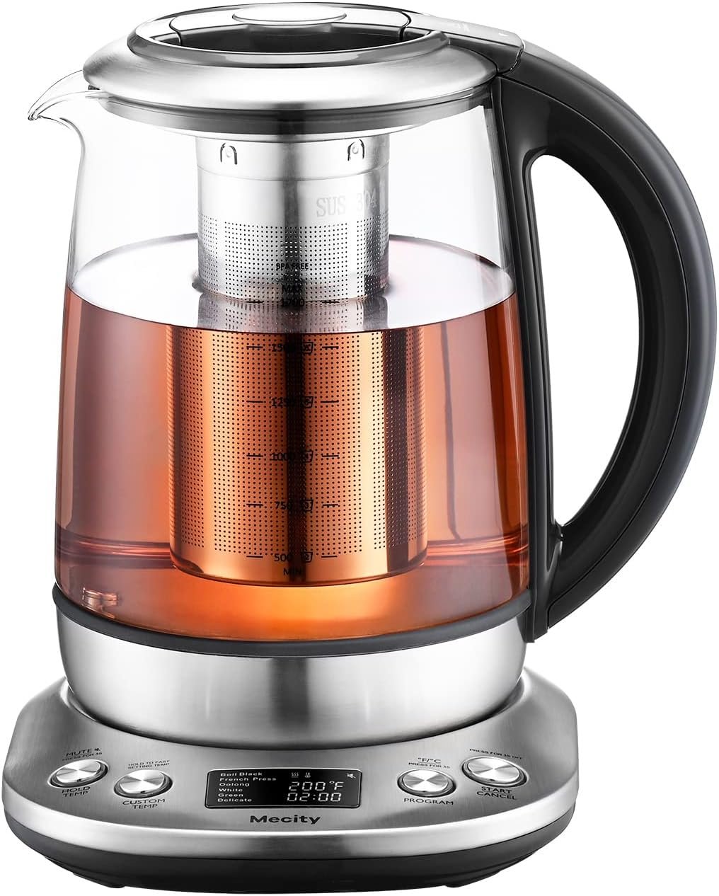 Mecity Electric Tea Kettle Borosilicate Glass Tea Maker With Temperature Control and Infuser – LCD Display and Preset Brewing Programs – 1.7 Liter Water Boiler