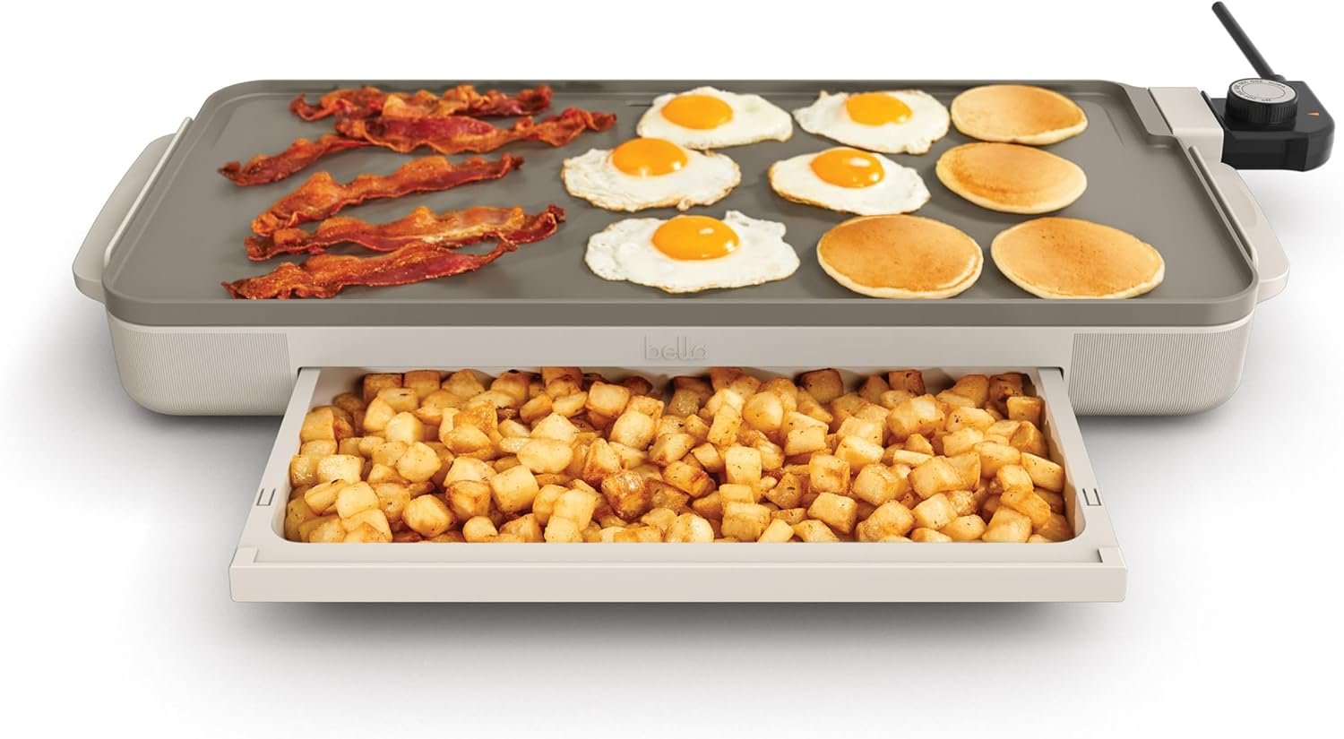 bella 10″ x 20″ Electric Griddle with Warming Tray, EverGood™ Ceramic Nonstick Coating & Removable Temperature Probe, Dishwasher-Safe Drip Tray & Cool Touch Handles, 1500 Watt, Oatmilk