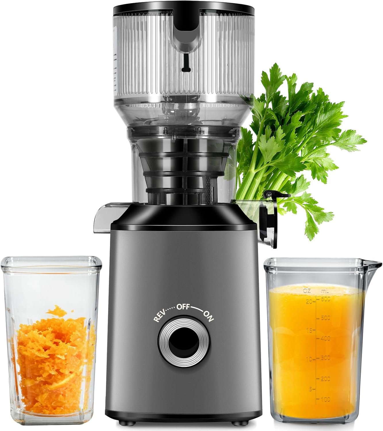 Cold Press Juicer with 5.8″ Extra Wide Feed Chute – Slow Masticating Juicer Machine for Whole Fruits & Vegetables – High Juice Yield, Self Feeding, Easy to Clean & Assemble