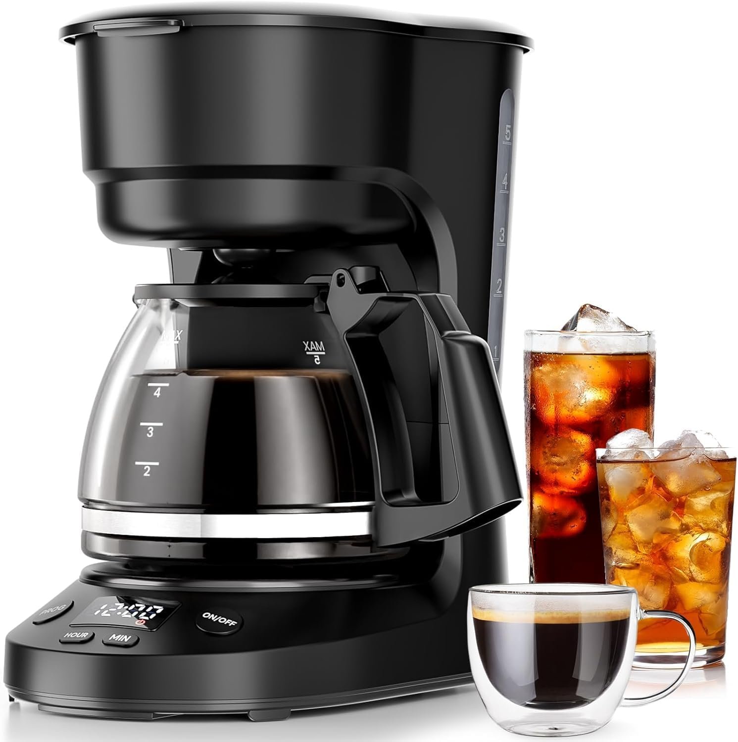 Kismile 5-Cup Drip Coffee Machine with LED Display, Small Coffee Maker with Anti-Drip, Timer, Auto Shut-Off, Dry-Boil Protection, Removable Funnel, Compact, Ideal for Home & Office