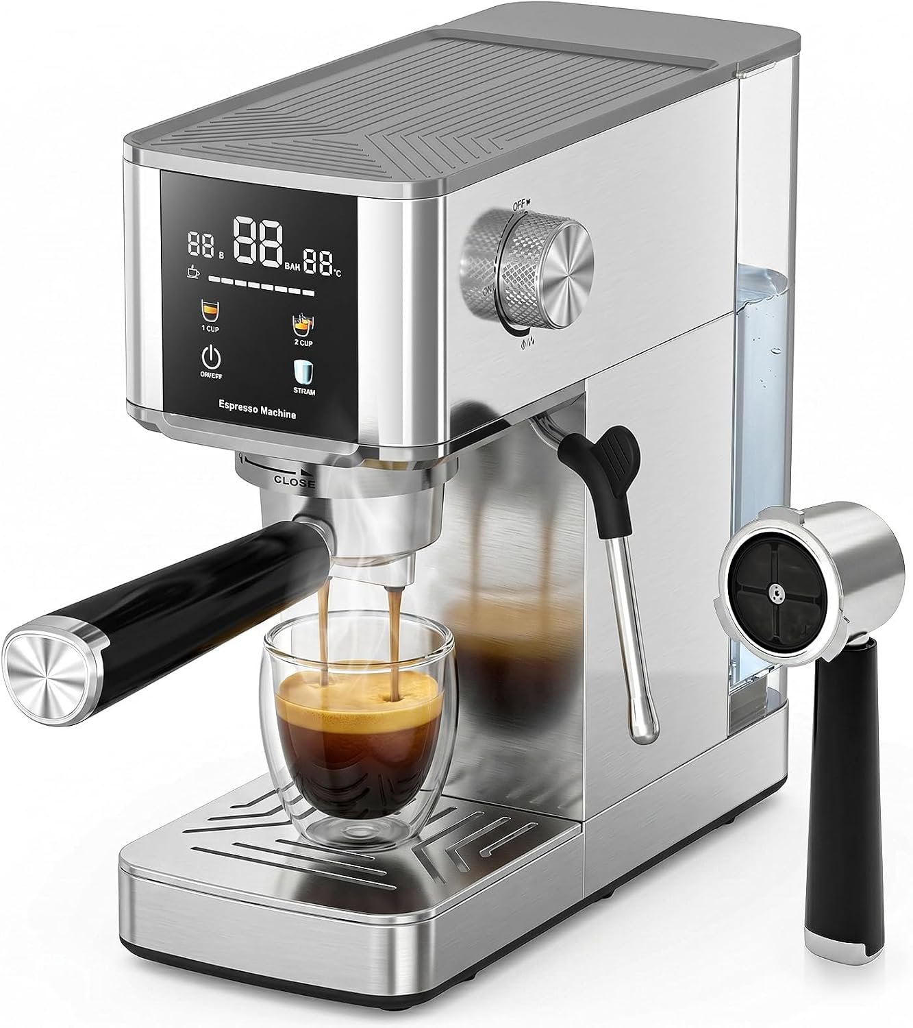 Electactic 20 Bar Espresso Machine with Milk Frother, Professional Espresso Maker with Capsule Portafiter for Cappuccino & Latte, Stainless Steel Coffee Machine with Removable Water Tank for Home