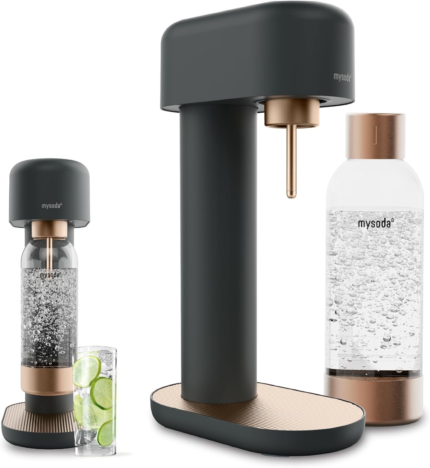 Mysoda Ruby 2 Sparkling Water Maker – Silent and Long-Lasting Aluminium Soda Maker with 1L Water Bottle – Without CO2 Cylinder – Black Copper