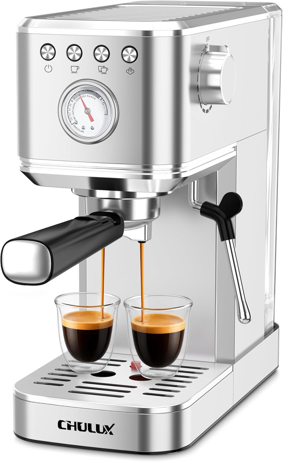 CHULUX Slim Espresso Machine with Milk Frother, 20 Bar Professional Italian Pump Espresso Coffee Machine for Home Cappuccino & Latte Maker, Stainless Steel, Silver