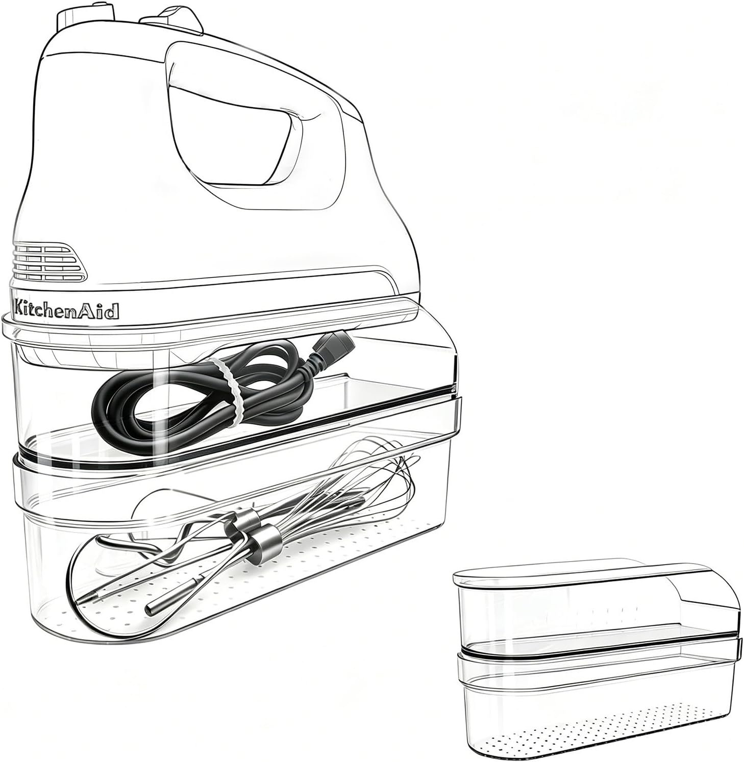 Hand Mixer Storage Case for KitchenAid KHM5/KHM6/KHM7/KHM9 Series Ultra Power Speed Hand Mixers, Double layer Crylic Transparent Storage box (Tools and mixer not included)
