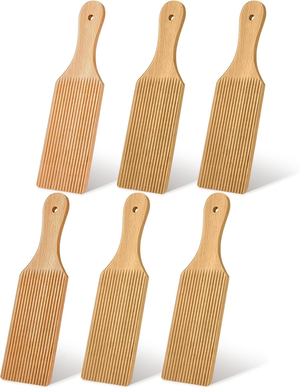 Newtay 6 Pcs Gnocchi Boards, Wooden Pasta Board Butter Paddle for Homemade Making, Easy to Use Pasta Tool for Home Kitchen Traditional Italian Cooking