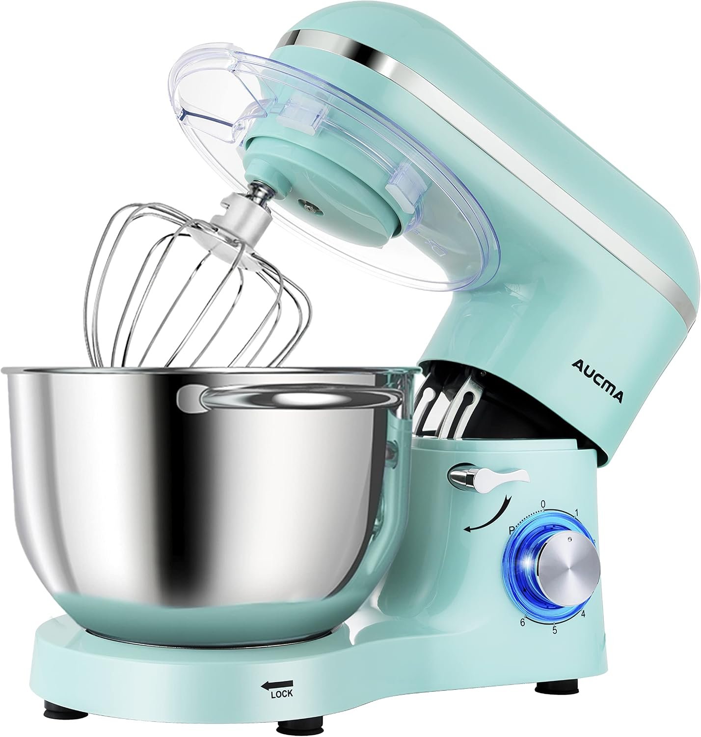 Aucma Stand Mixer,6.5-QT 660W 6-Speed Tilt-Head Food Mixer, Kitchen Electric Mixer with Dough Hook, Wire Whip & Beater (Blue, 6.5QT)