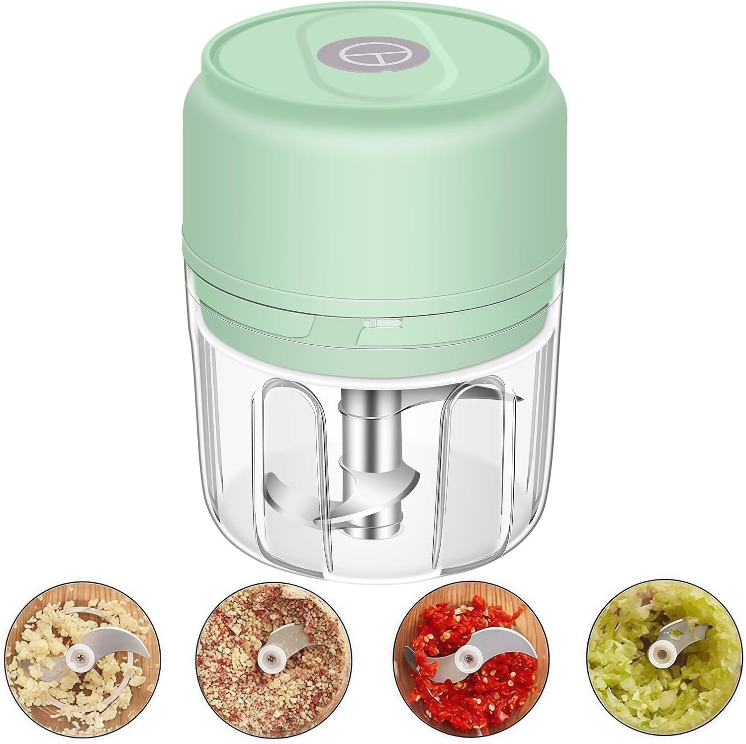250ml (1 Cup) Electric Garlic Chopper, Portable Garlic Press, Wireless Mini Food Processor, Rechargeable Garlic Chopper Mincer for Ginger, Chili, Onion, Minced Meat and Spices (Green)