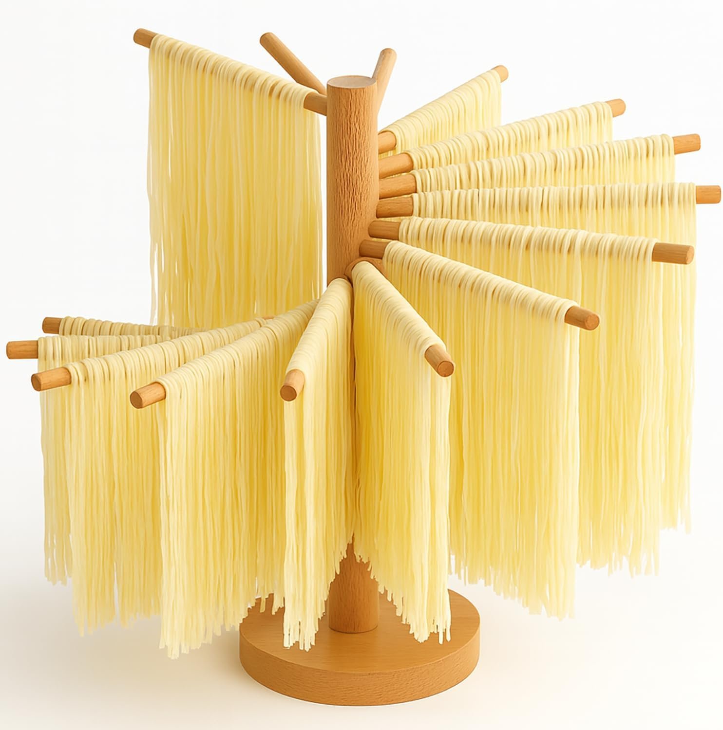 Beech Wood Pasta Drying Rack, 16 Rods-Natural Wooden Spaghetti Rack, Easy Assembly, Display-Worthy Kitchen Stand