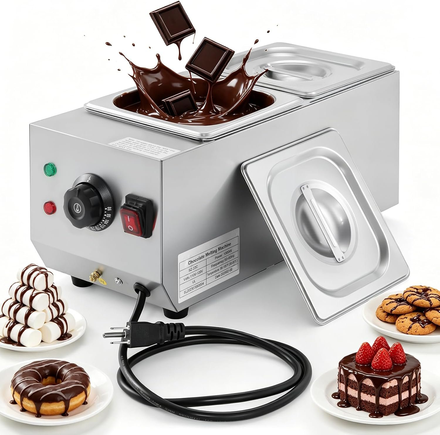 Dyna-Living Chocolate Melting Pot 2-Tanks Commercial Chocolate Tempering Machine Chocolate Tempering Pot 1000W Electric Chocolate Melter Pot Chocolate Warmer for Milk Coffee Cheese