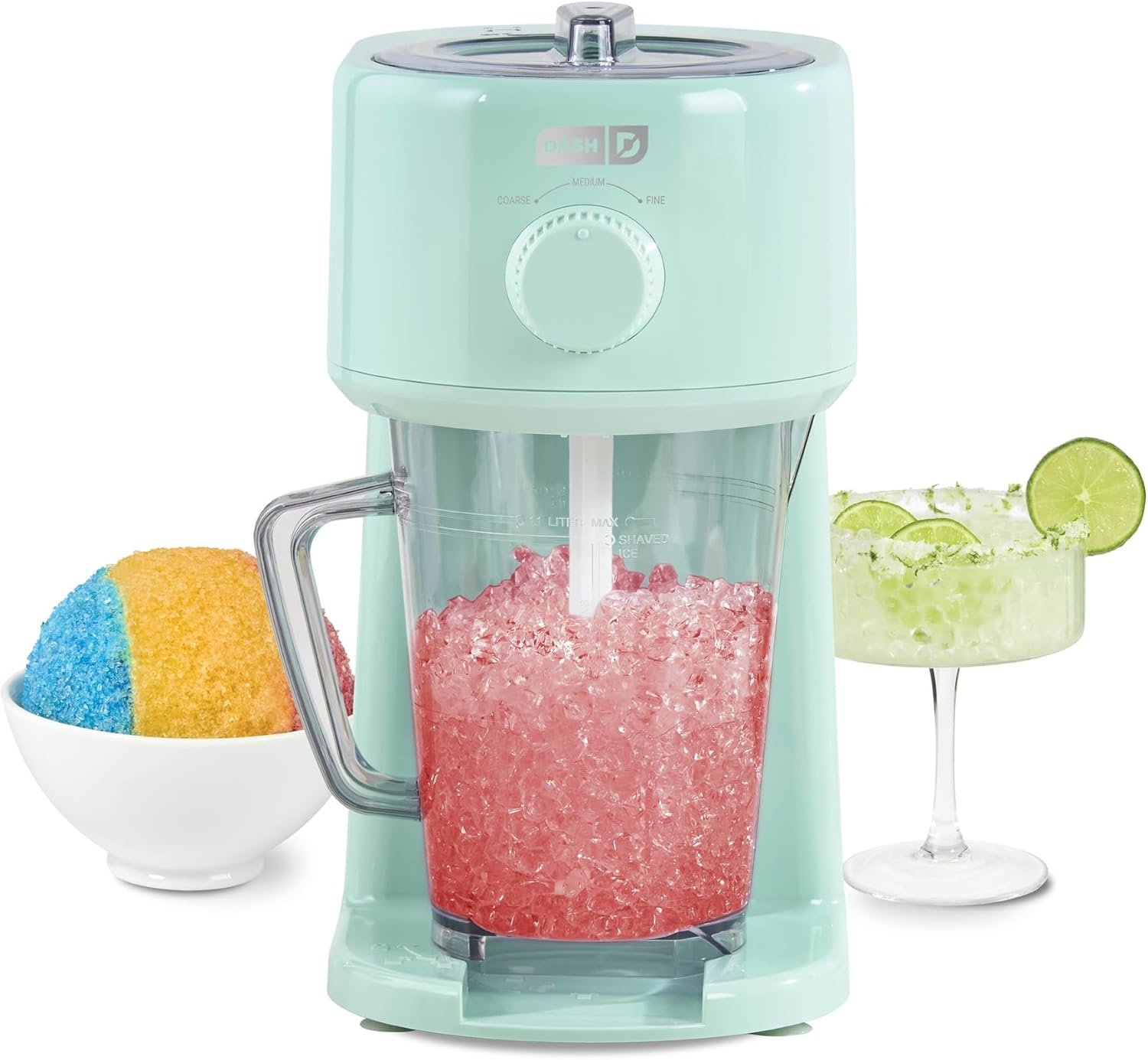 Dash Deluxe Shaved Ice & Slushy Maker – Easy-to-Use Slushy & Snow Cone Maker – Includes Serving Pitcher & Recipe Guide for Homemade Treats – Aqua
