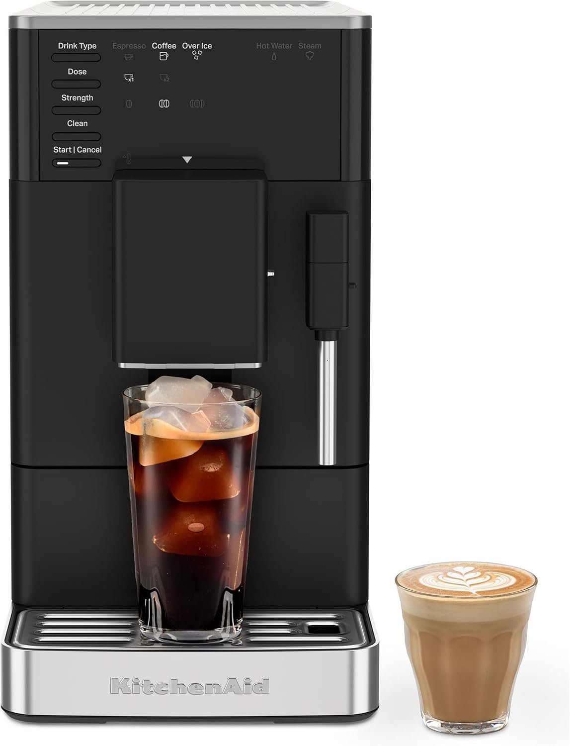 KitchenAid Fully Automatic Espresso Machine KF2 with 6 Hot and Iced Coffee Options | Built-In Grinder | Steam Wand, Black Matte KES8452