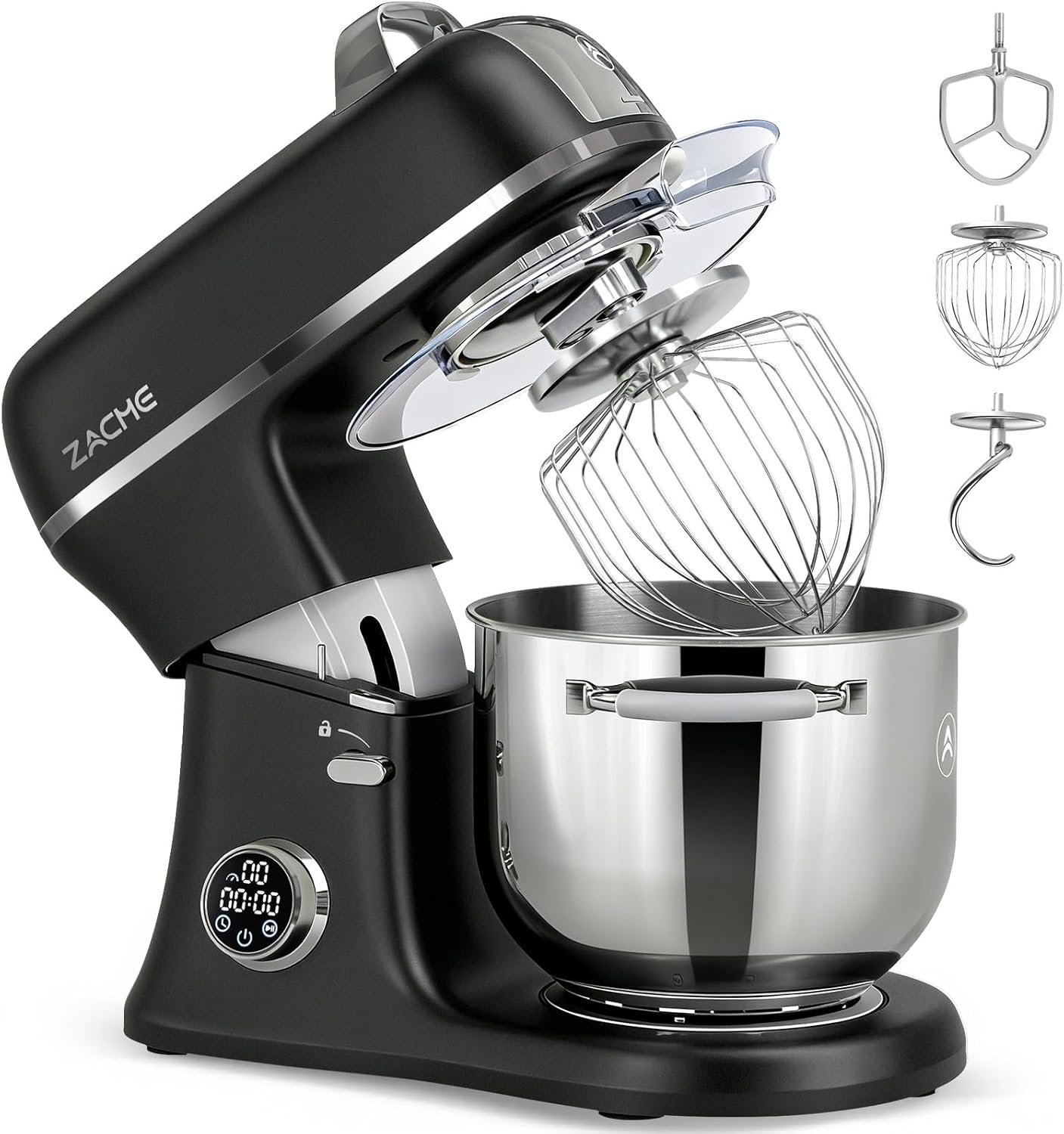 ZACME 7 Quart Stand Mixer Aluminum Die Casting, 650W 12 Speed Tilt-Head Kitchen Electric Stand Mixer, Household Food Mixer with Stainless Steel Bowl, Dough Hook, Whisk and Beater (Black)