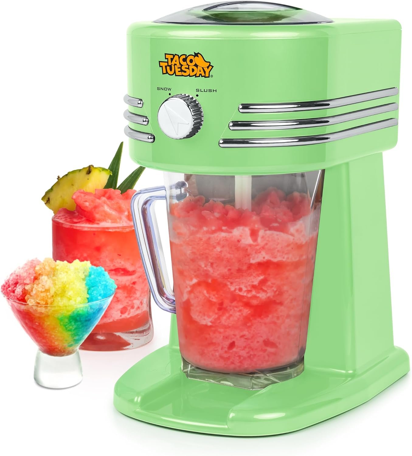 Nostalgia Taco Tuesday Frozen Drink Maker and Margarita Machine for Home – 40-Ounce Slushy Maker with Stainless Steel Flow Spout – Easy to Clean and Double Insulated – Lime Green