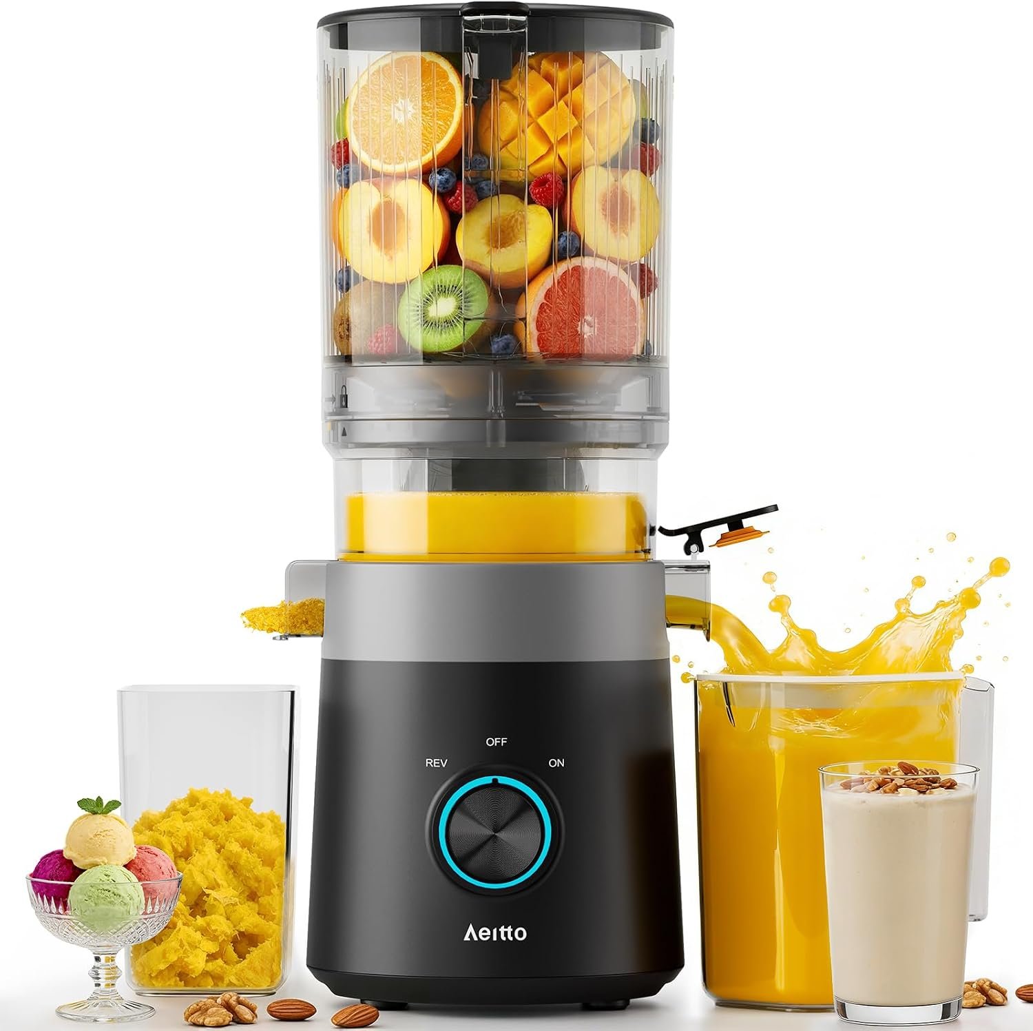 Aeitto Masticating Juicer, Juicer Machines Large Capacity, Cold Press Juicer for Family Party