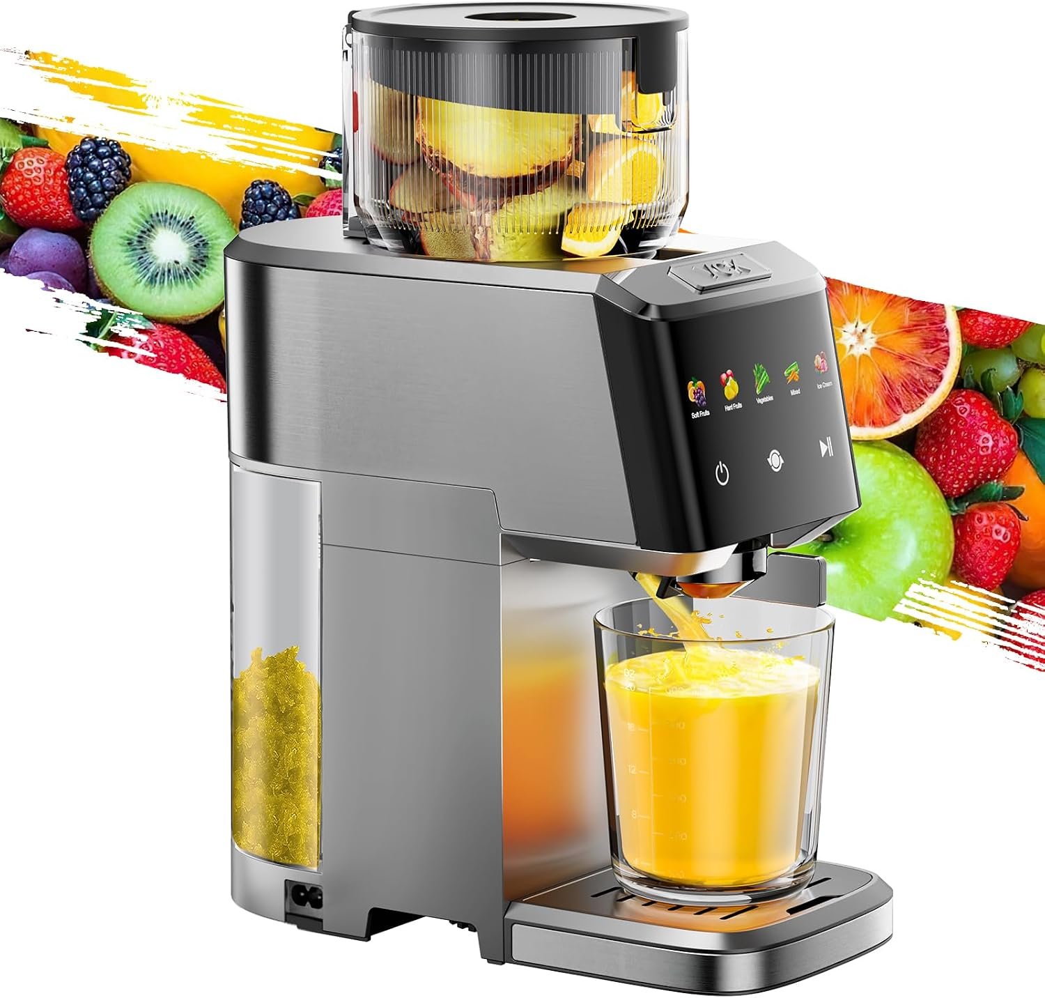 VCK Cold Press Juicer – Large 5.12″ Feed Chute, Easy to Clean Slow Masticating for Nutrient Retention Quiet Motor -Silver