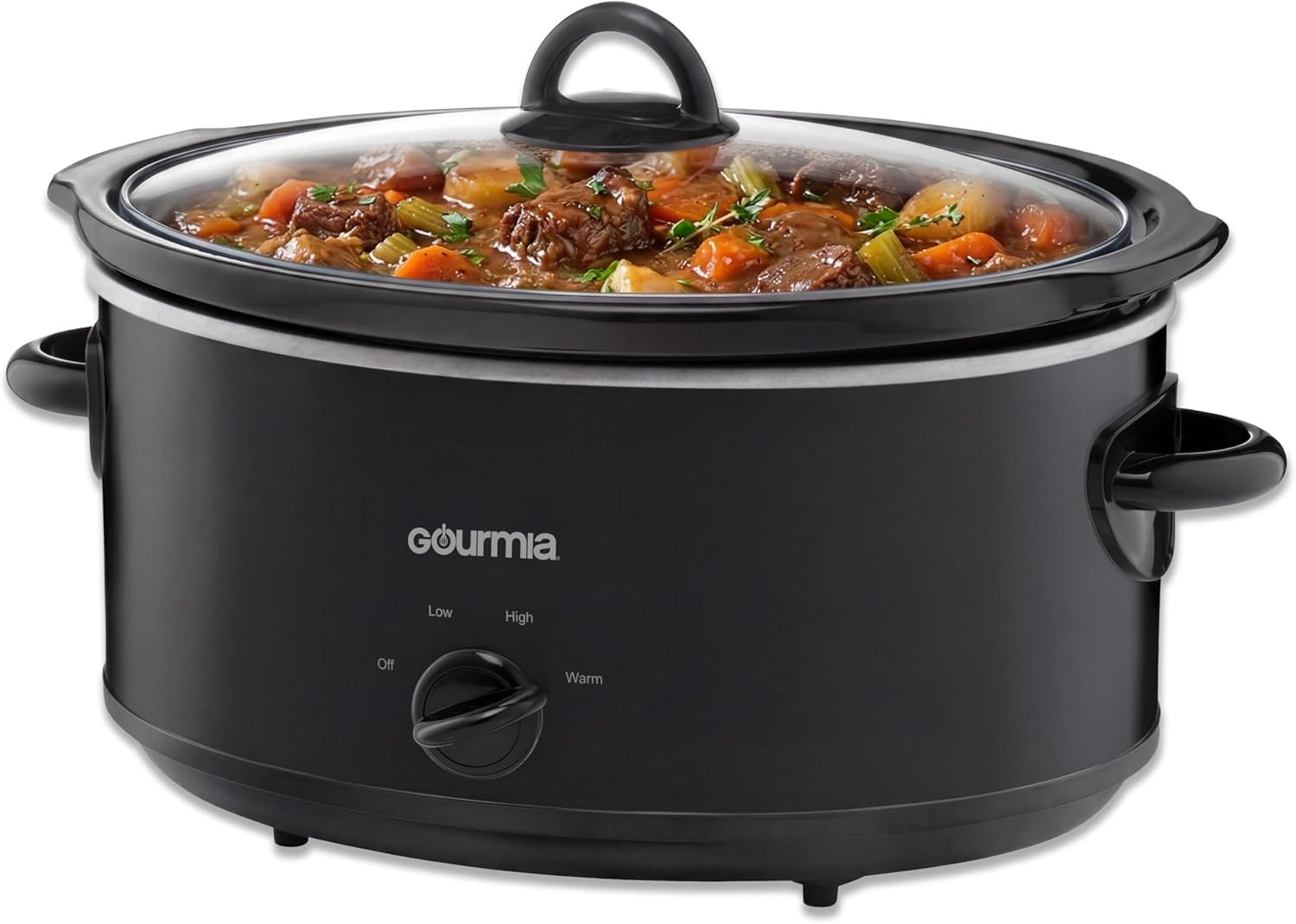 Gourmia Slow Cooker – 6 Quart Removable Ceramic Pot, Manual Controls with 3 Temperature Settings, Dishwasher Safe Crock and Glass Lid, Black