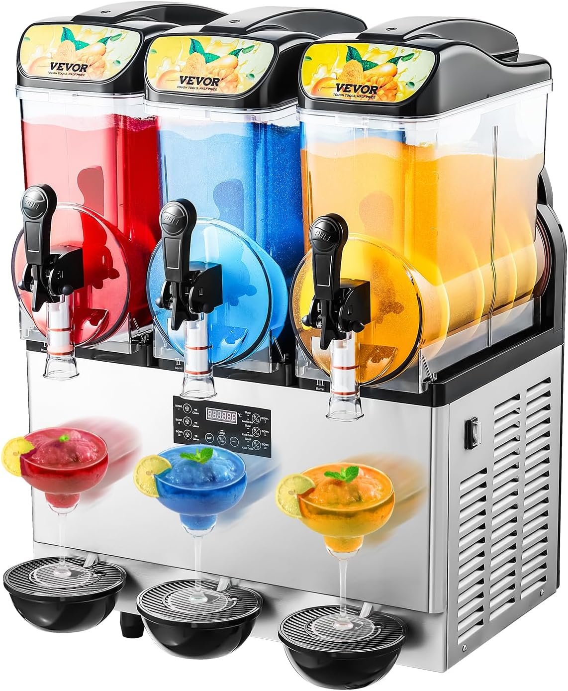 VEVOR Commercial Slushy Machine, 15Lx3 Triple Tank Margarita Machine, 180 Cups Stainless Steel Margarita Smoothie Frozen Drink Machine, Slushie Machine for Party Restaurants Cafe Bars
