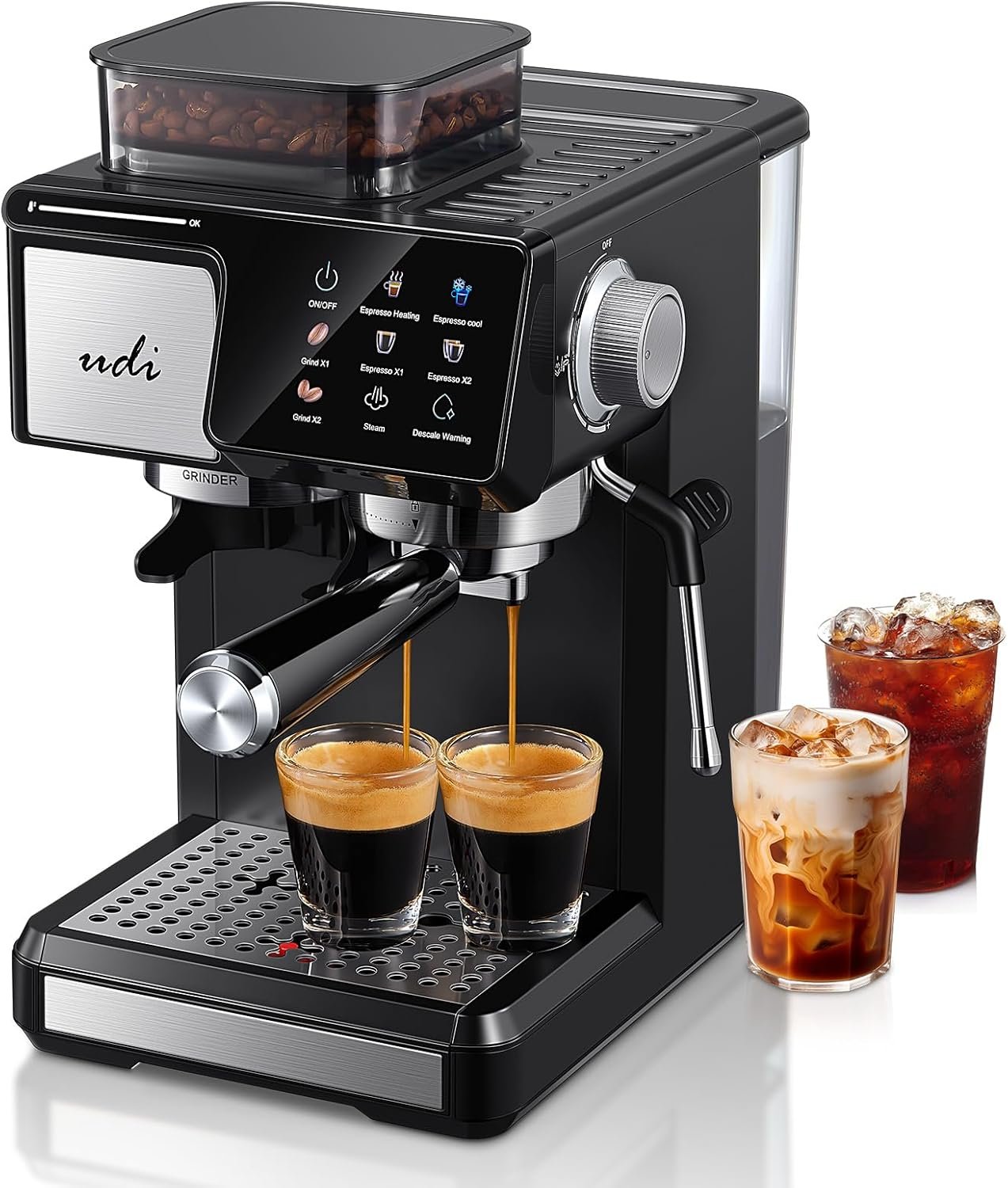 UDI 20Bar Espresso Machine with 20 Grind Settings – Touchscreen Control, Auto Grind (Single/Double Cup), Steam & Self-Cleaning, Quick Brew Café-Quality Coffee Maker for Home​