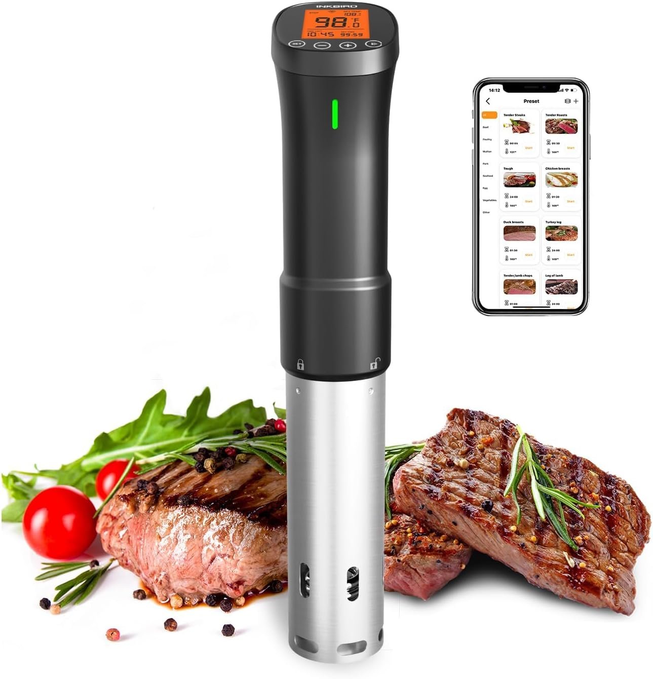 INKBIRD 2.4G Wifi Sous Vide Cooker ISV-200W, 1000W Sous Vide Machine, Remote Control Immersion Circulator with APP Recipes Timer Alarm Mobile Notification 3D Water Heating Ultra-Quiet
