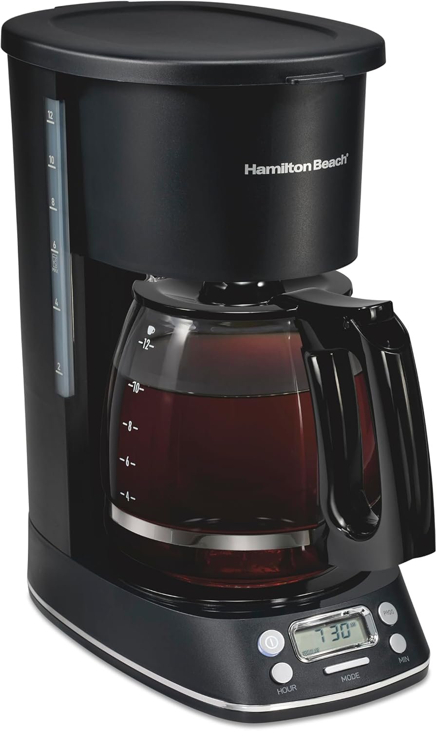 Hamilton Beach 12 Cup Programmable Hot & Iced Coffee Maker, Glass Carafe, Auto-Pause and Pour, 4-Hour Auto Shutoff, Black with Chrome Accents (43690J)