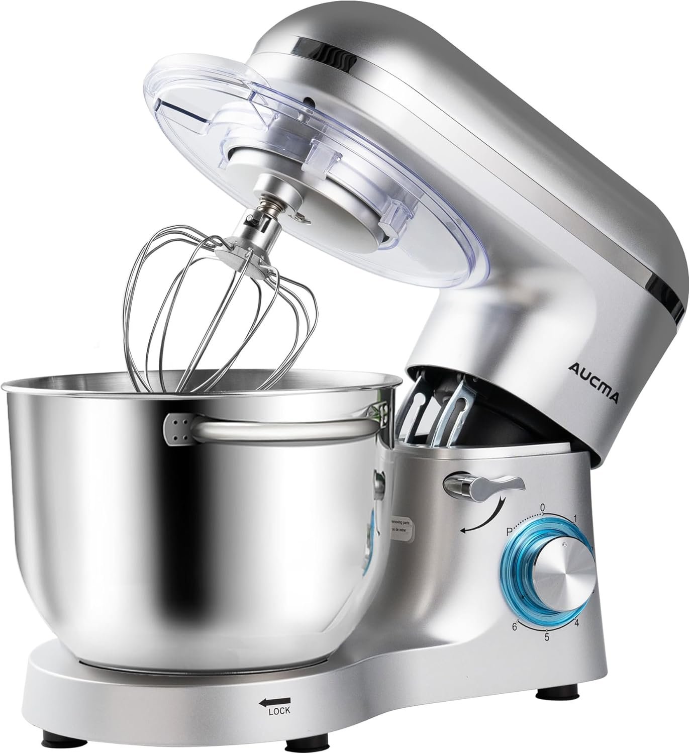 Aucma Stand Mixer,6.5-QT 660W 6-Speed Tilt-Head Food Mixer, Kitchen Electric Mixer with Dough Hook, Wire Whip & Beater (Silver, 6.5QT)