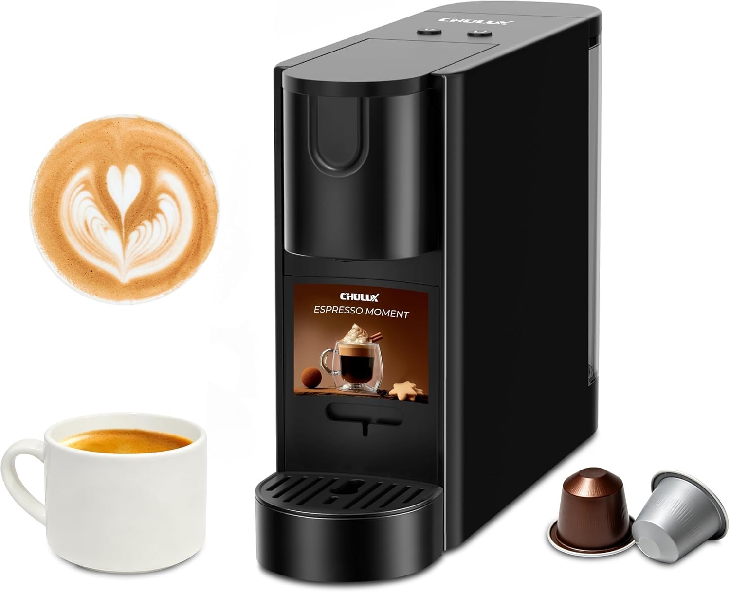 CHULUX RectoCafé Espresso Machine for Nespresso Original Capsule Pod, 20 Bar Professional Italian Pump Coffee Machine, Extra Mini Espresso Maker for Home & Office, Black