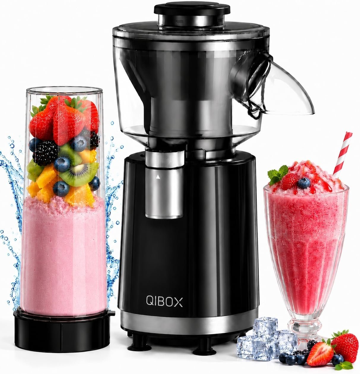 QIBOX 2-in-1 Snow Cone Machine & Smoothie Blender | 700W Electric Ice Shaver for Home Kitchen | Perfect for Kids’ Birthday Parties, Summer BBQs & Daily Breakfast Smoothies